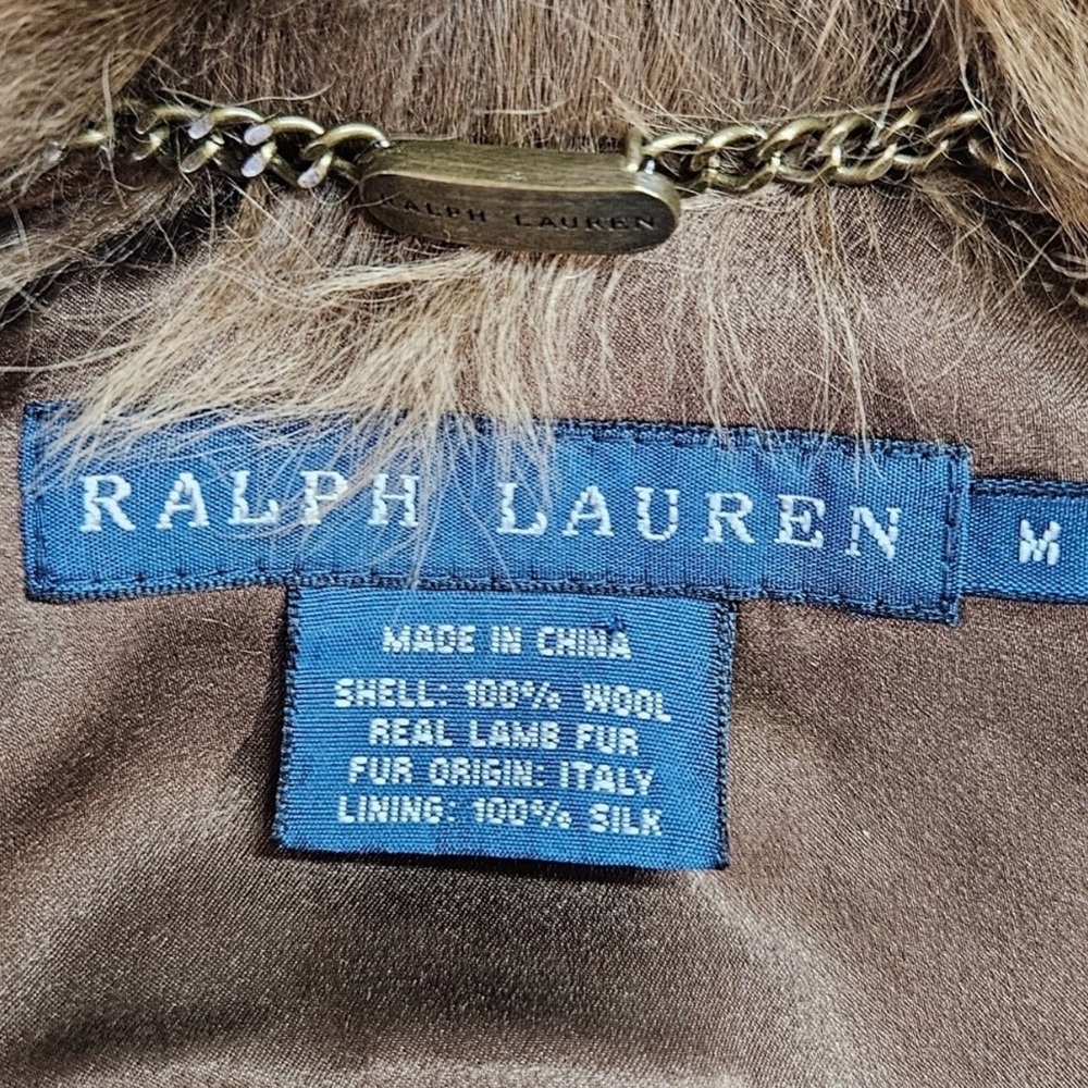 Ralph Lauren Blue Label Runway Brown Dyed Lamb Fur Shearling Vest Silk Medium - Picture 3 of 5